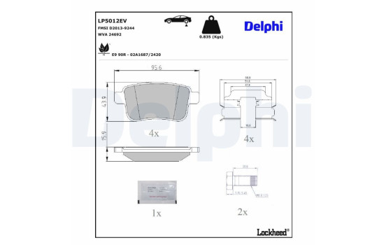 Jeu de plaquettes de frein, frein à disque LP5012EV Delphi, Image 3