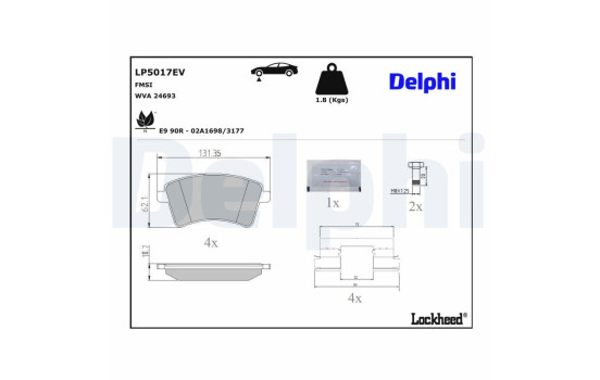 Jeu de plaquettes de frein, frein à disque LP5017EV Delphi, Image 3
