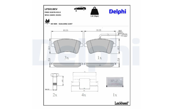 Jeu de plaquettes de frein, frein à disque LP5018EV Delphi, Image 4