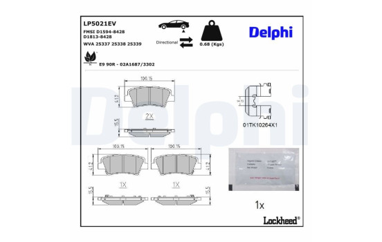 Jeu de plaquettes de frein, frein à disque LP5021EV Delphi, Image 2