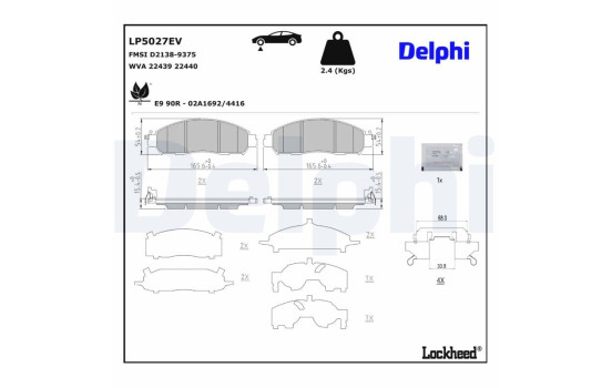Jeu de plaquettes de frein, frein à disque LP5027EV Delphi, Image 3