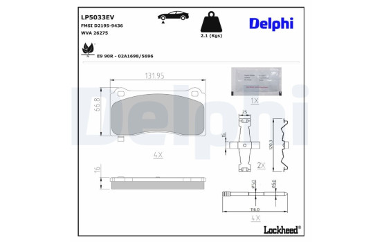 Jeu de plaquettes de frein, frein à disque LP5033EV Delphi, Image 3