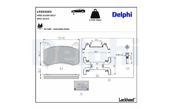 Jeu de plaquettes de frein, frein à disque LP5035EV Delphi