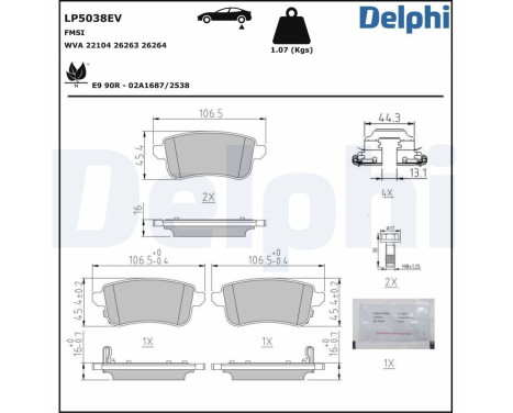 Jeu de plaquettes de frein, frein à disque LP5038EV Delphi, Image 3