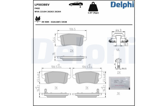 Jeu de plaquettes de frein, frein à disque LP5038EV Delphi