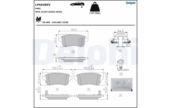 Jeu de plaquettes de frein, frein à disque LP5038EV Delphi, Image 4