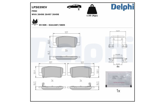 Jeu de plaquettes de frein, frein à disque LP5039EV Delphi