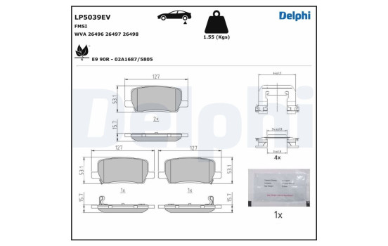 Jeu de plaquettes de frein, frein à disque LP5039EV Delphi, Image 2