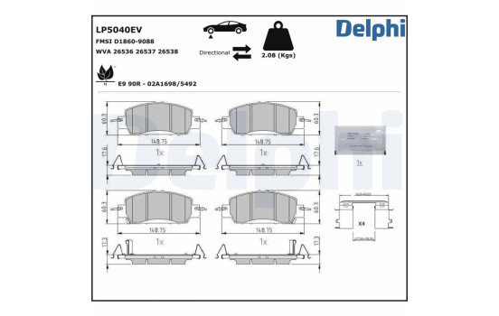 Jeu de plaquettes de frein, frein à disque LP5040EV Delphi, Image 3