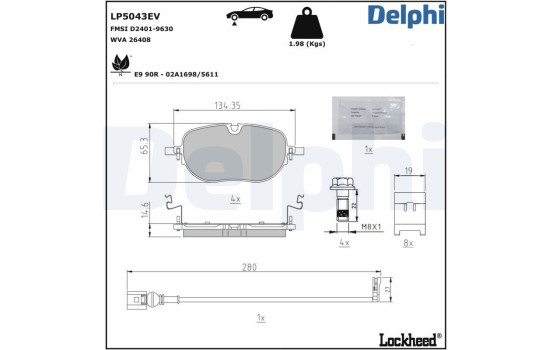 Jeu de plaquettes de frein, frein à disque LP5043EV Delphi