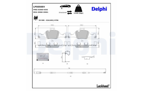 Jeu de plaquettes de frein, frein à disque LP5050EV Delphi, Image 4