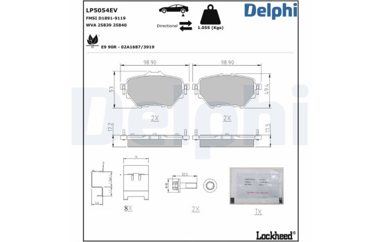 Jeu de plaquettes de frein, frein à disque LP5054EV Delphi