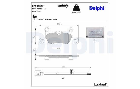 Jeu de plaquettes de frein, frein à disque LP5063EV Delphi, Image 4
