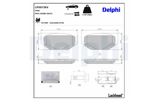 Jeu de plaquettes de frein, frein à disque LP5073EV Delphi, Image 3