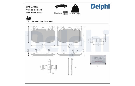 Jeu de plaquettes de frein, frein à disque LP5074EV Delphi