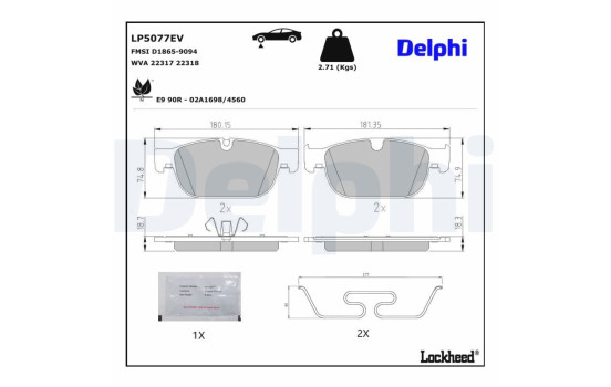 Jeu de plaquettes de frein, frein à disque LP5077EV Delphi, Image 3