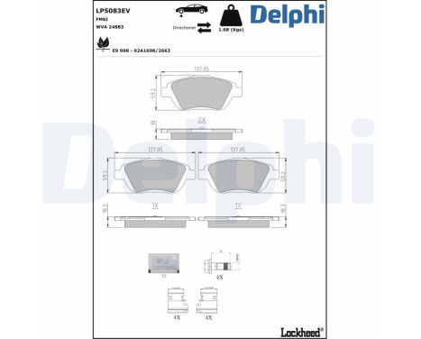 Jeu de plaquettes de frein, frein à disque LP5083EV Delphi