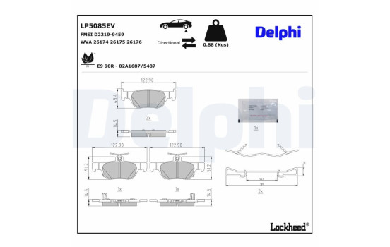 Jeu de plaquettes de frein, frein à disque LP5085EV Delphi, Image 2