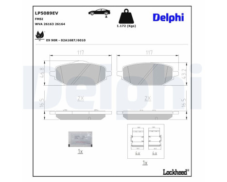 Jeu de plaquettes de frein, frein à disque LP5089EV Delphi