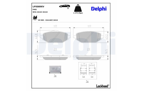 Jeu de plaquettes de frein, frein à disque LP5089EV Delphi