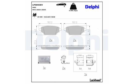 Jeu de plaquettes de frein, frein à disque LP5093EV Delphi