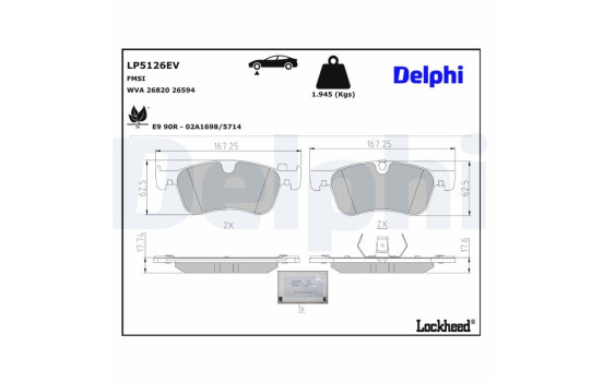 Jeu de plaquettes de frein, frein à disque LP5126EV Delphi