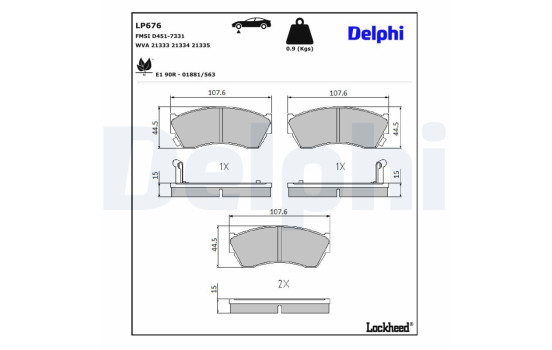 Jeu de plaquettes de frein, frein à disque LP676 Delphi