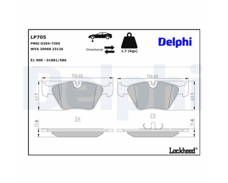 Jeu de plaquettes de frein, frein à disque LP705 Delphi