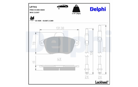 Jeu de plaquettes de frein, frein à disque LP741 Delphi