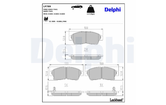 Jeu de plaquettes de frein, frein à disque LP789 Delphi, Image 3