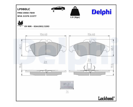 Jeu de plaquettes de frein, frein à disque LP980LC Delphi