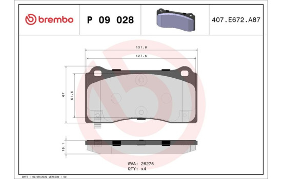 Jeu de plaquettes de frein, frein à disque P 09 028 Brembo