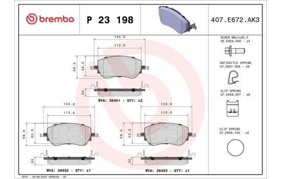 Jeu de plaquettes de frein, frein à disque P 23 198 Brembo, Image 4