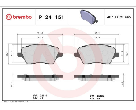 Jeu de plaquettes de frein, frein à disque P 24 151X Brembo, Image 2