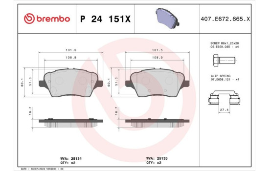 Jeu de plaquettes de frein, frein à disque P 24 151X Brembo, Image 4