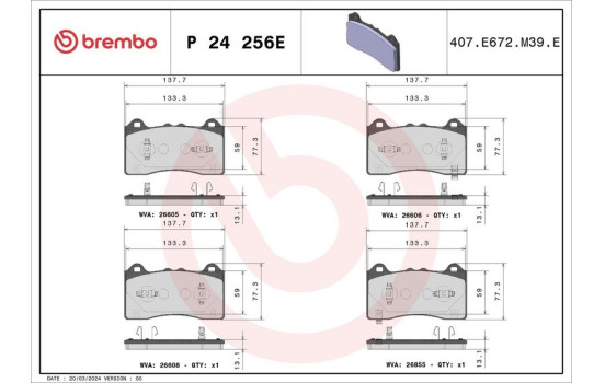 Jeu de plaquettes de frein, frein à disque P 24 256E Brembo, Image 2