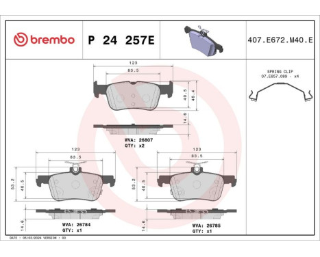 Jeu de plaquettes de frein, frein à disque P 24 257E Brembo