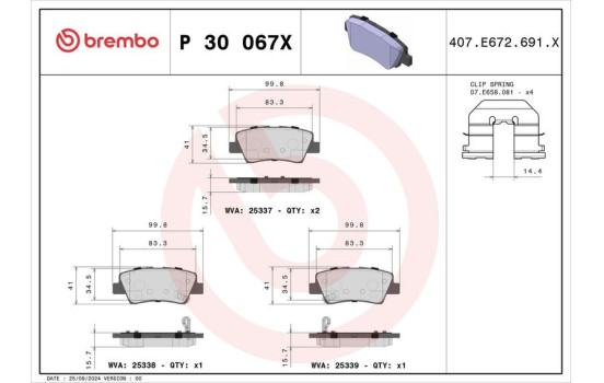 Jeu de plaquettes de frein, frein à disque P 30 067X Brembo, Image 4