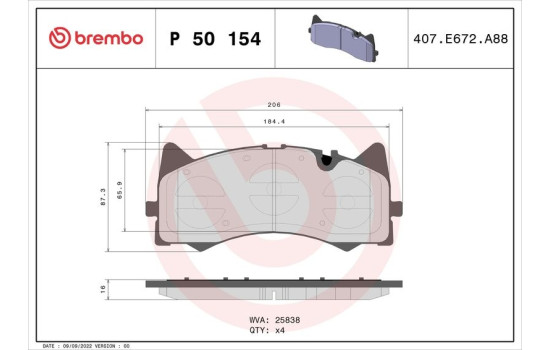 Jeu de plaquettes de frein, frein à disque P 50 154 Brembo, Image 3
