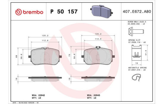 Jeu de plaquettes de frein, frein à disque P 50 157 Brembo, Image 3