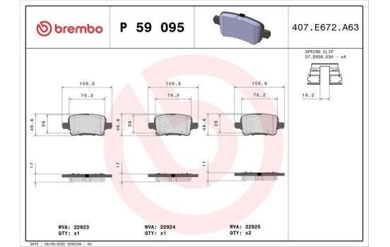 Jeu de plaquettes de frein, frein à disque P 59 095 Brembo