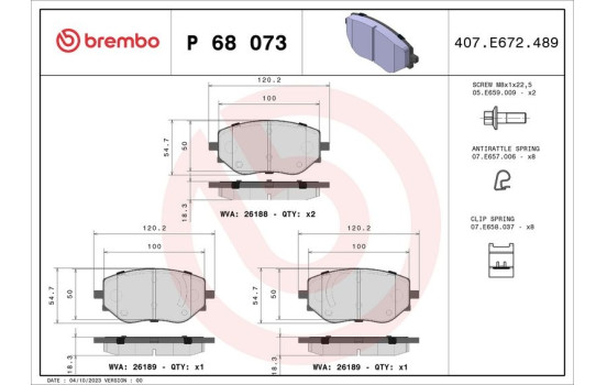 Jeu de plaquettes de frein, frein à disque P 68 073 Brembo, Image 4