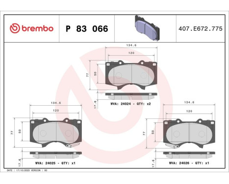 Jeu de plaquettes de frein, frein à disque P 83 066X Brembo