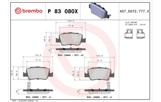 Jeu de plaquettes de frein, frein à disque P 83 080X Brembo