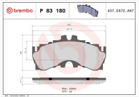 Jeu de plaquettes de frein, frein à disque P 83 180 Brembo