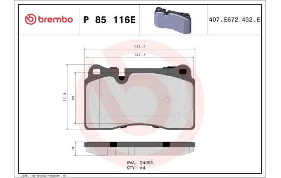 Jeu de plaquettes de frein, frein à disque P 85 116E Brembo, Image 3