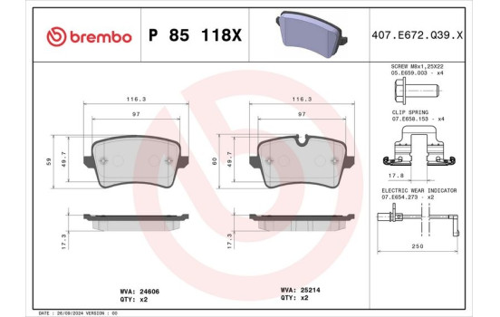 Jeu de plaquettes de frein, frein à disque P 85 118X Brembo, Image 2