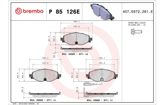 Jeu de plaquettes de frein, frein à disque P 85 126E Brembo, Image 3