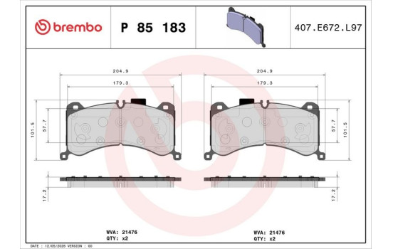 Jeu de plaquettes de frein, frein à disque P 85 183 Brembo, Image 4