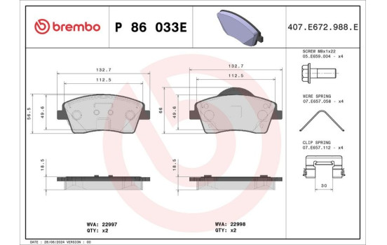 Jeu de plaquettes de frein, frein à disque P 86 033E Brembo, Image 4